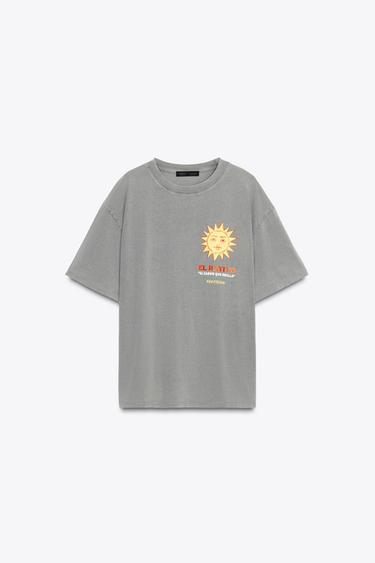 Zara TEXT PRINT T-SHIRT - Anthracite grey
