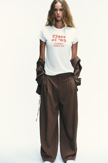 RUSTIC T-SHIRT WITH SLOGAN - White / Red by Zara - Image 0