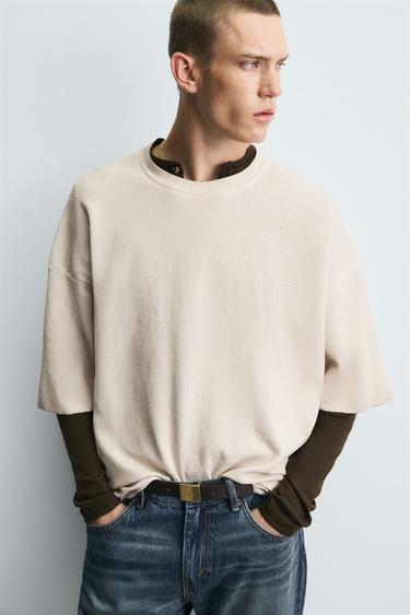 PRINTED KNIT T-SHIRT - Sand by Zara