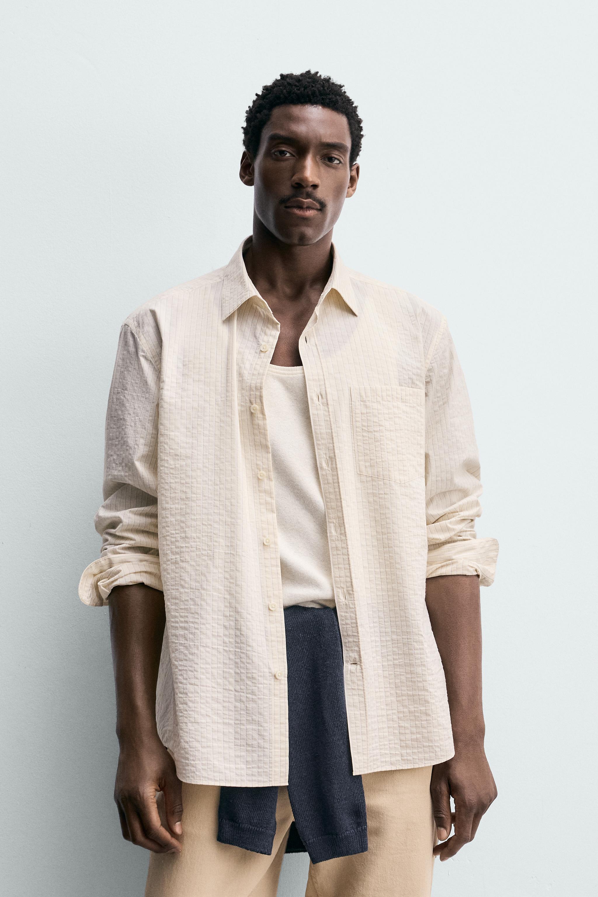 REGULAR FIT STRIPED SHIRT — Light yellow
