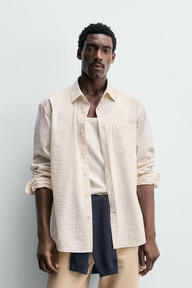 REGULAR FIT STRIPED SHIRT - Light yellow by Zara