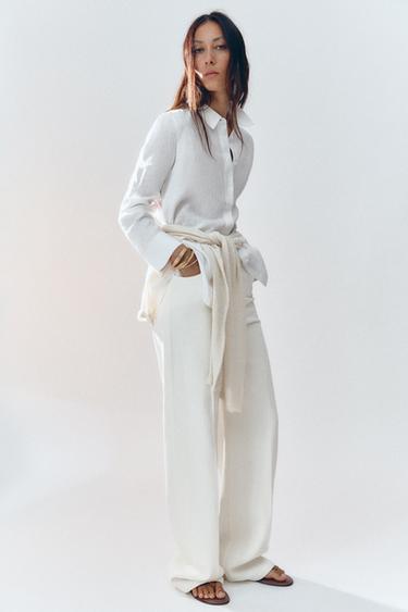 CAMISA LINO 100% ZW COLLECTION - Blanco roto de Zara