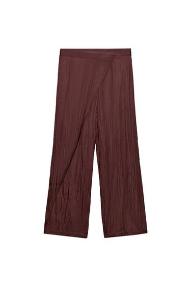PANTALÓN PAREO SATINADO - Burdeos de Zara