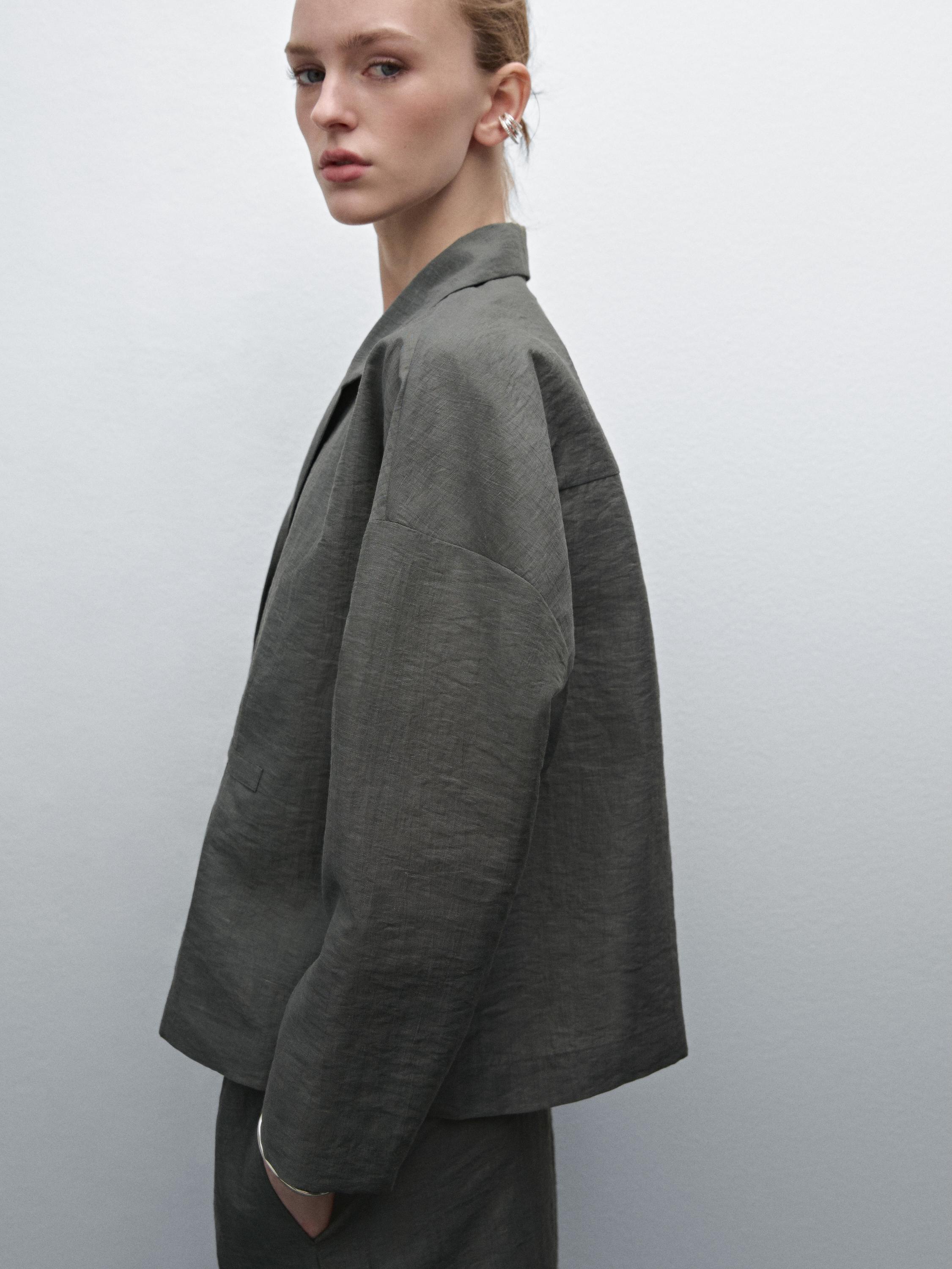 Short collared wool blend overshirt - Green | ZARA United States Short collared wool blend overshirt - Green | ZARA United States