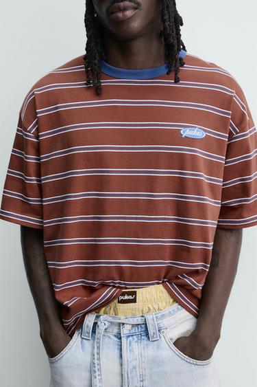 T-SHIRT JACQUARD RAYURES PUKAS SURF X ZARA - Brown Stripes de Zara - Image 5