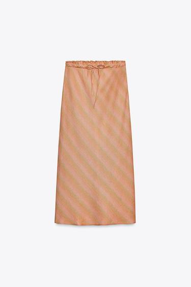 ZW COLLECTION 100% LINEN MIDI SKIRT - Multicoloured by Zara
