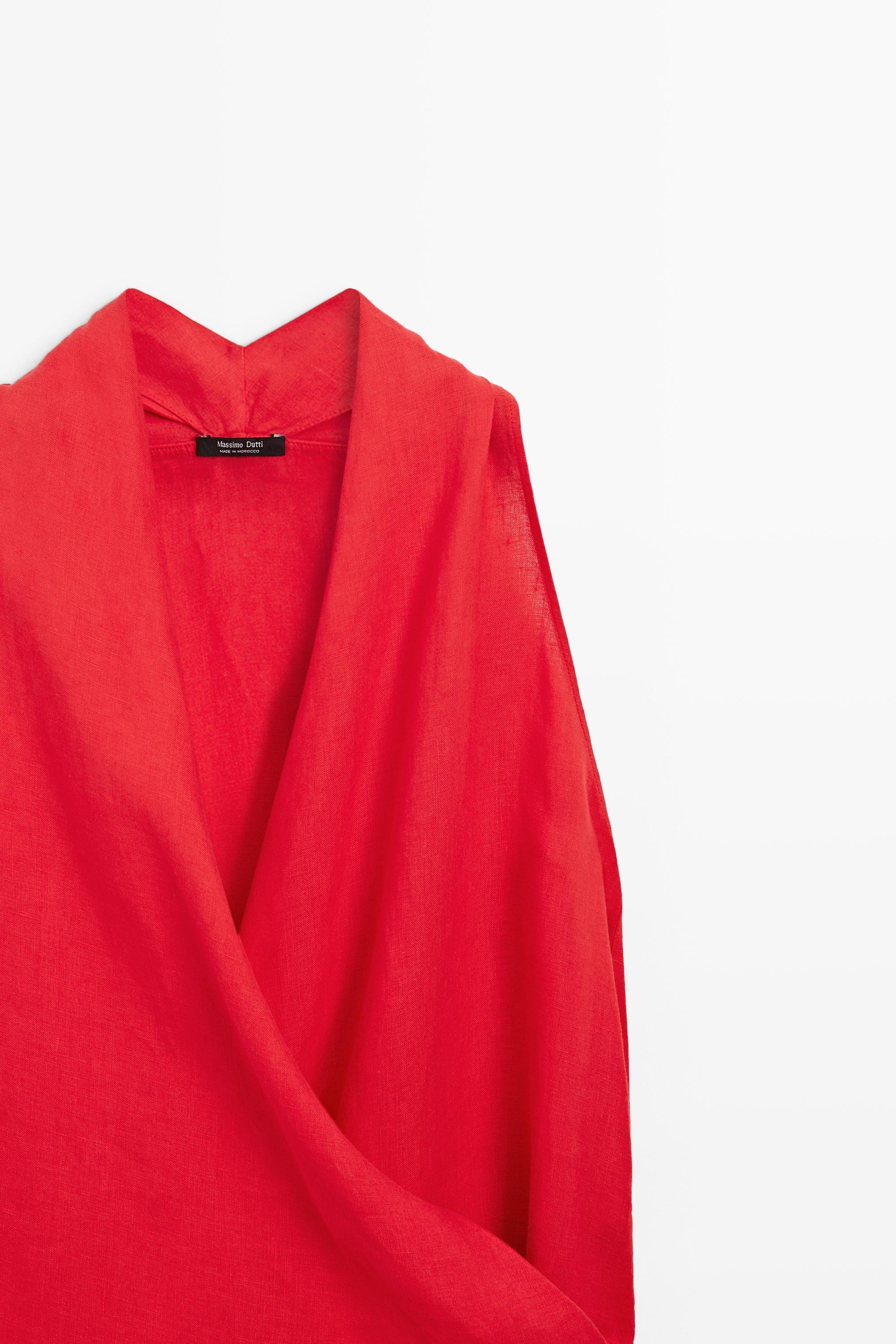 100% linen surplice mini dress