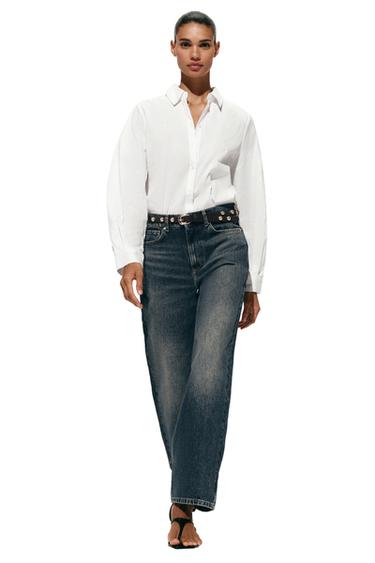 Zara Z1975 HIGH WAISTED STRAIGHT TAPERED JEANS WITH BELT - Indigo