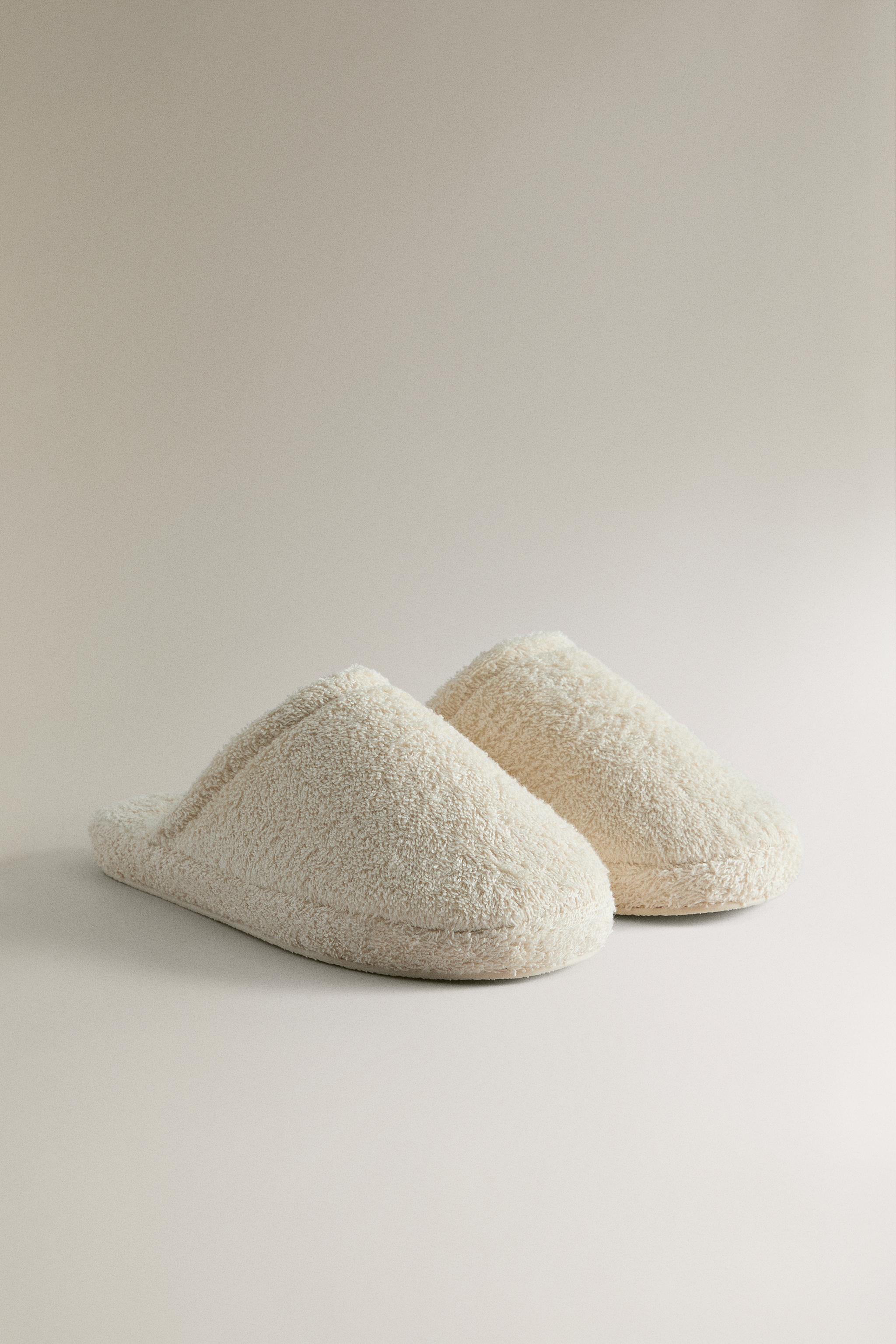 TERRY FLATFORM SLIPPERS — Beige