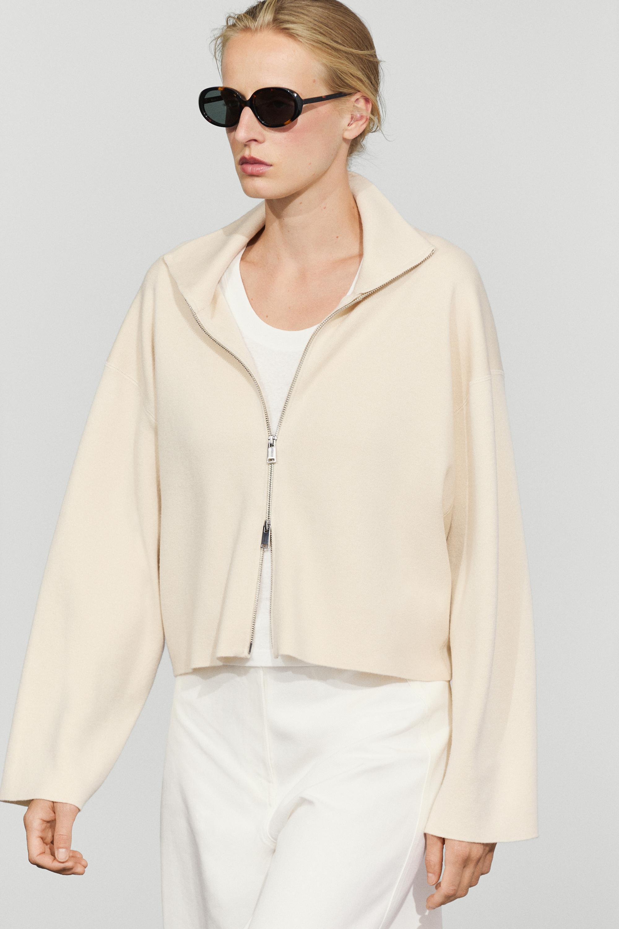 Cotton knit zip-up jacket — Yellow