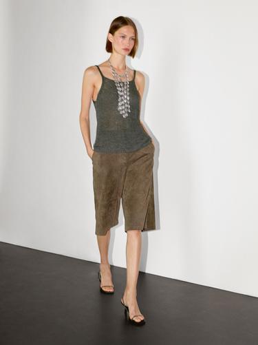 Zara Faded strappy knit top - Bottle green