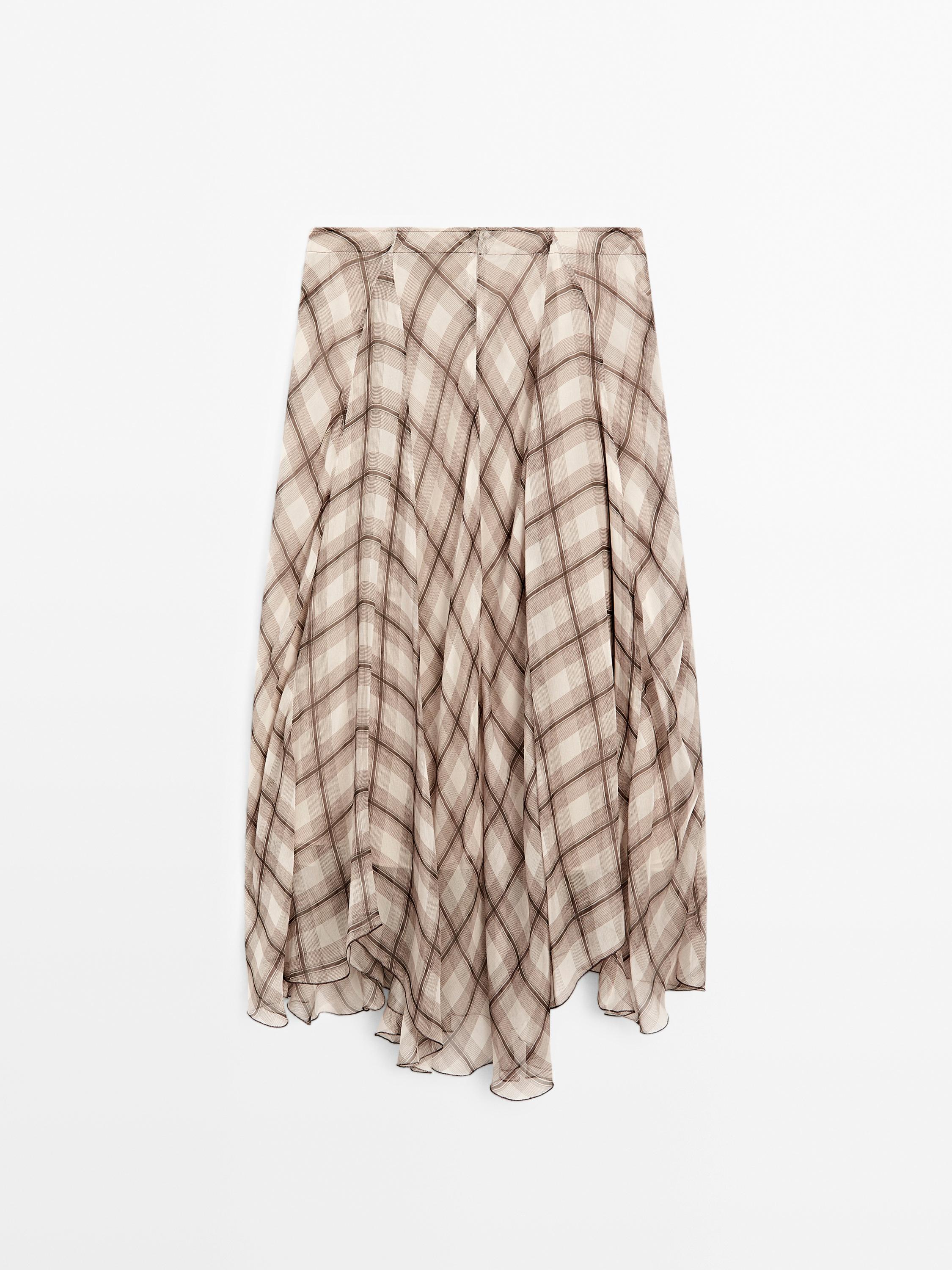 Flowing check midi skirt - Chocolate | ZARA United States