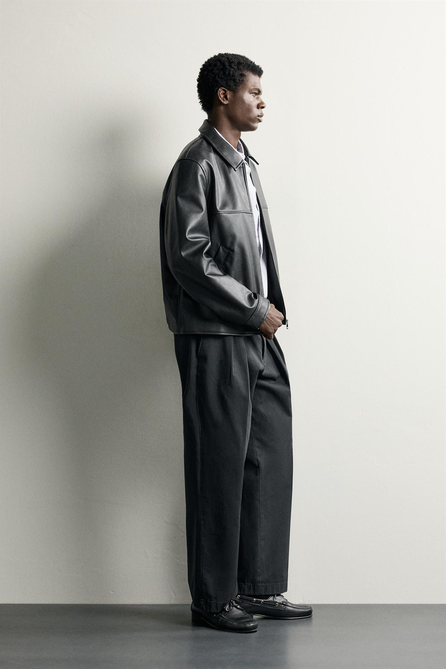 Мужская куртка Zara Regular Fit Faux-Leather-Effect, цвет: Чёрный — фото 4