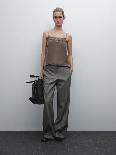 Zara Strappy lace-trimmed top - Mid-green - Image 0