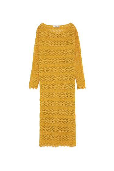 VESTIDO CALADO MOSTAZA