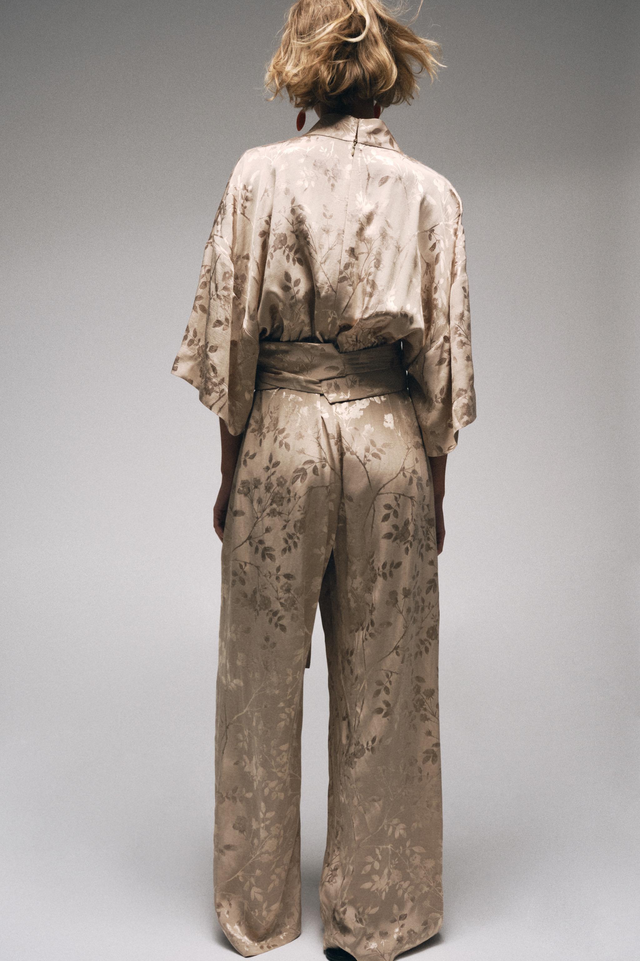 Женские комбинезоны Zara JACQUARD WIDE-LEG BELTED JUMPSUIT — фото 3