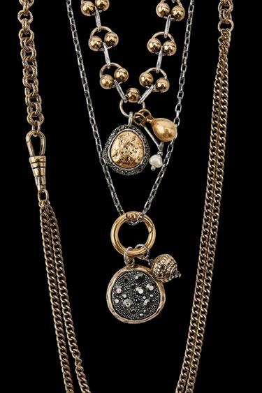 Zara 3-PACK OF COMBINATION COIN CHAIN NECKLACES - Gold / Silver