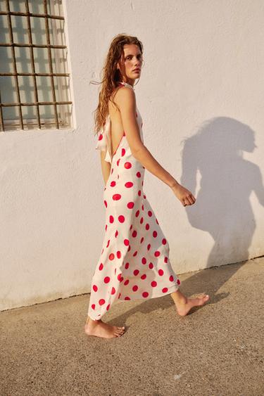 ROBE MI-LONGUE HALTER À POIS - Blanc / Rouge de Zara - Image 2