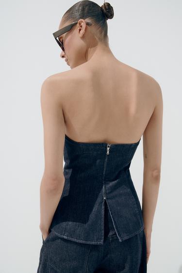 TRF DENIM BANDEAU TOP - Dark indigo by Zara - Image 2