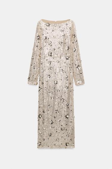 SEQUINNED MIDI DRESS - Golden by Zara