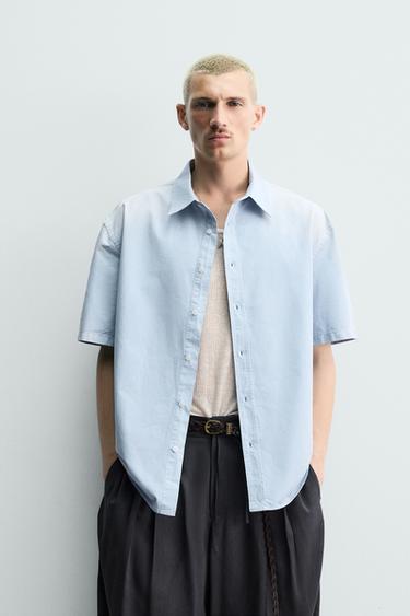 RELAXED FIT SPRAY WASH SHIRT - Light blue by Zara