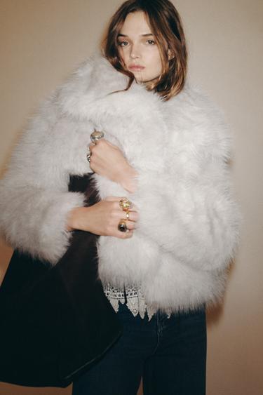 FAUX FUR JACKET ZW COLLECTION - Ecru by Zara