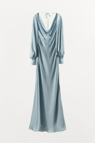 OPEN-BACK SATIN DRESS - Light blue by Zara - Image 6