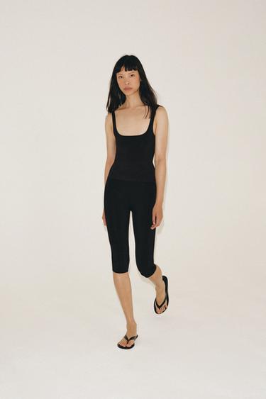 Zara POLYAMIDE CAPRI TROUSERS - Black - Image 0