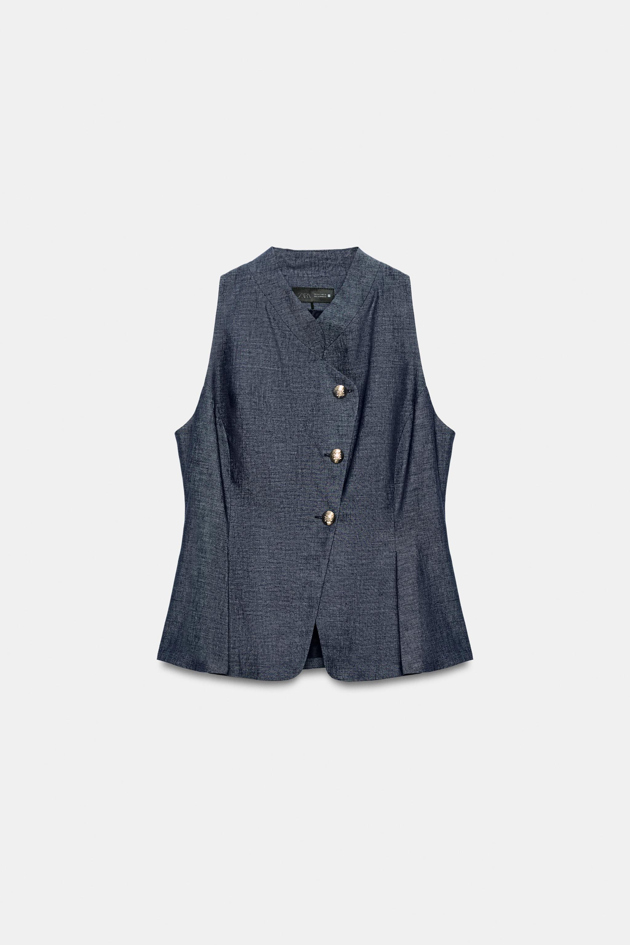 リネン混ダブルブレストベスト - インディゴブルー | ZARA Japan / 日本