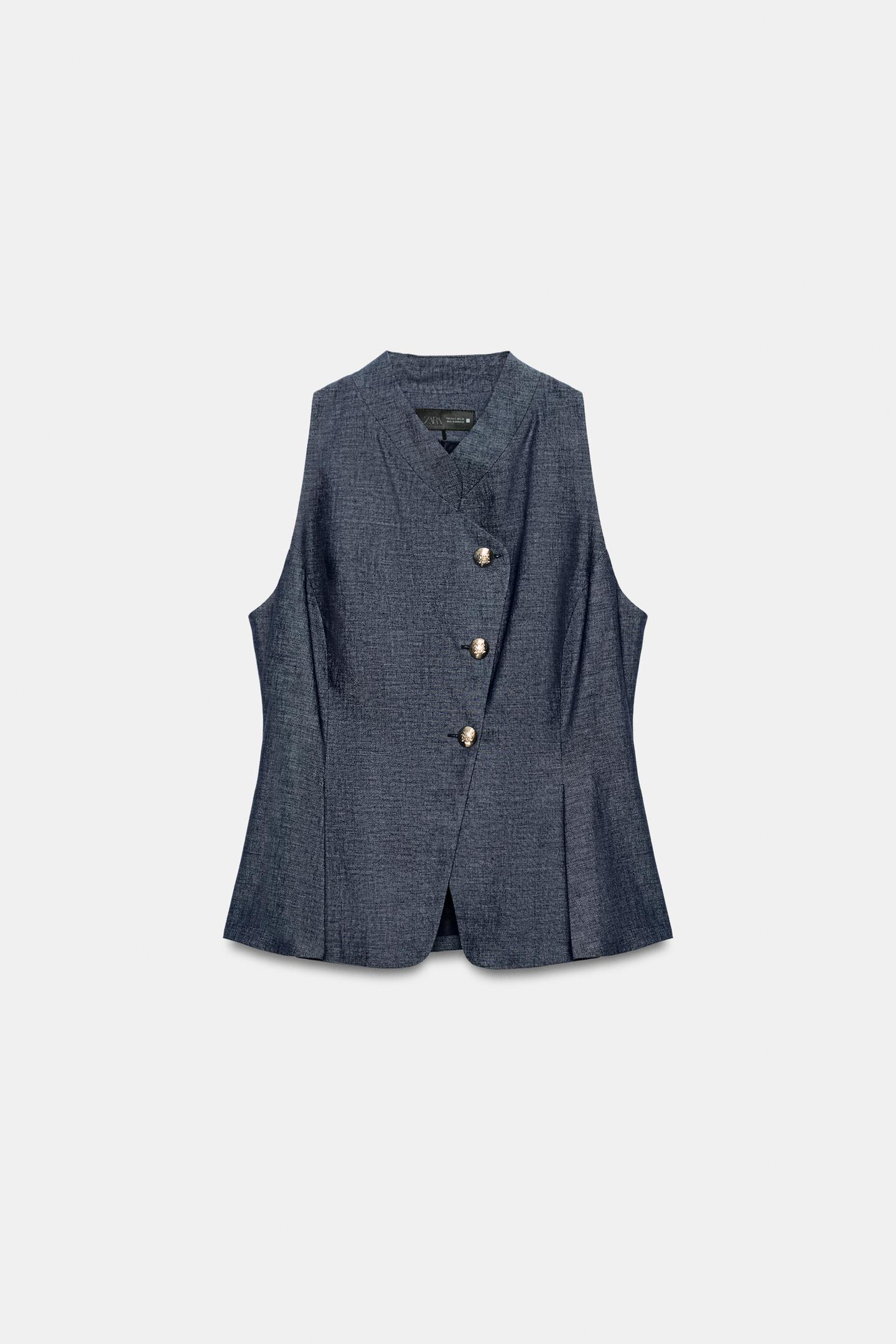Женский жилет Zara Linen Double Breasted Vest, цвет: Индиго — фото 5