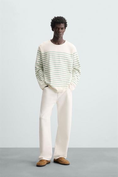 STRIPED JACQUARD T-SHIRT - Oyster-white by Zara - Image 0