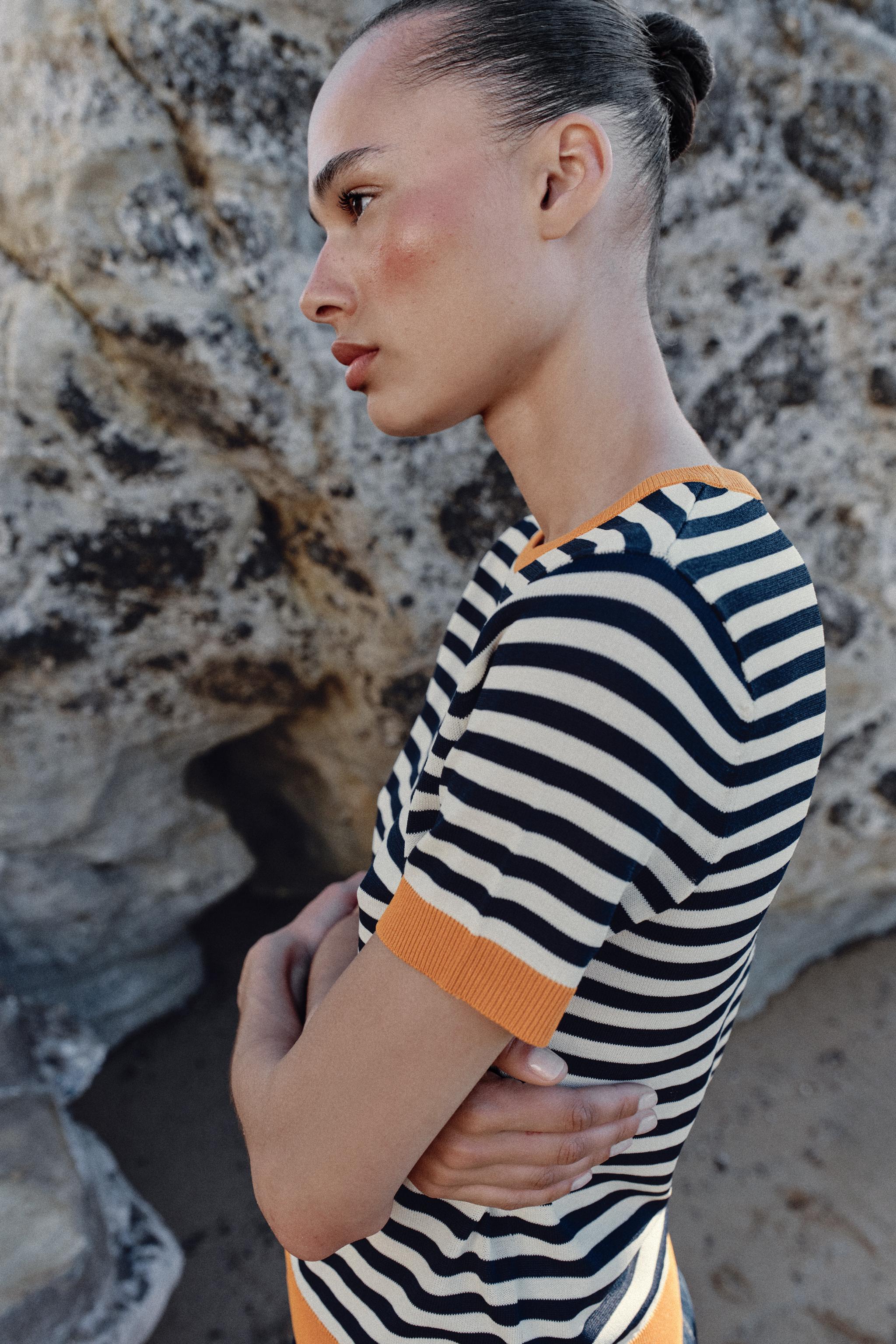 STRIPED KNIT TOP - white-orange | ZARA United Kingdom