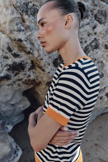 STRIPED KNIT TOP - white-orange by Zara - Image 3