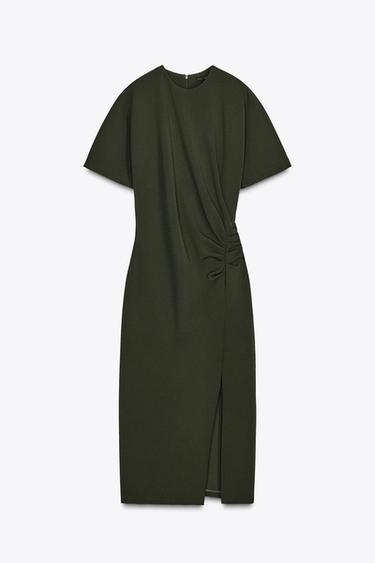 MIDI DRESS WITH GATHERED DETAIL - Green / Grass by Zara
