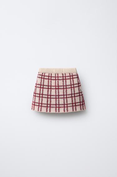 JUPE EN MAILLE À CARREAUX - Rouge de Zara - Image 1