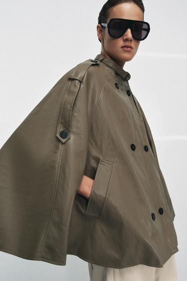 ZW COLLECTION FAUX LEATHER CAPE JACKET - Taupe grey by Zara - Image 1