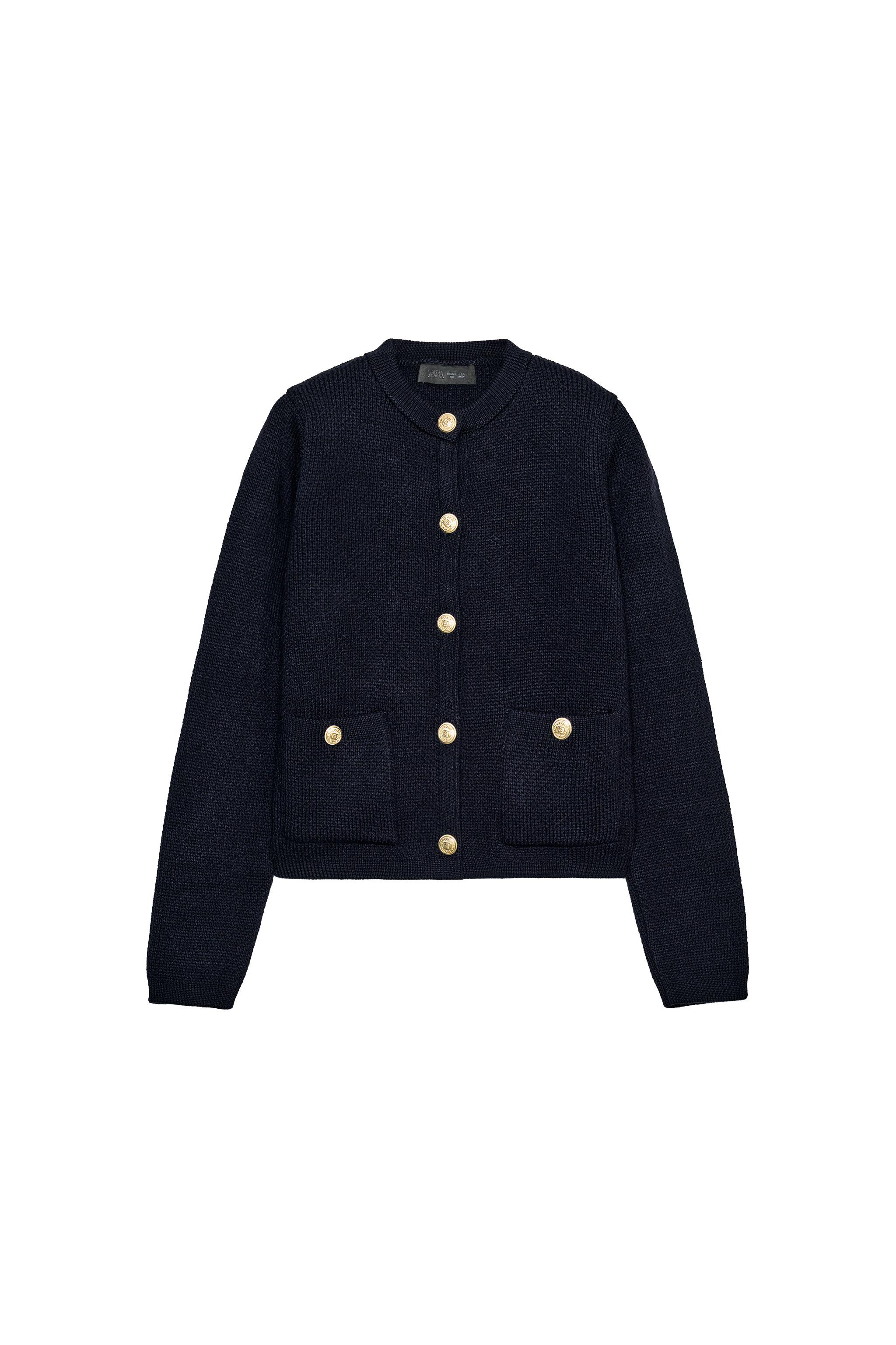 ゴールドボタンニットカーディガン - ネイビーブルー | ZARA Japan / 日本