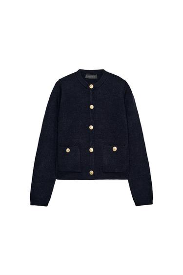 ゴールドボタンニットカーディガンネイビーブルーZaraのゴールドボタンニットカーディガン - ネイビーブルー 