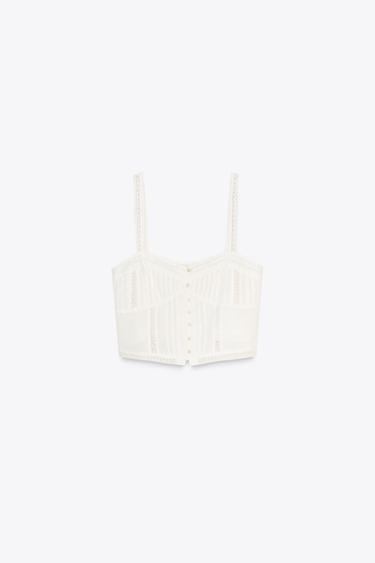 PINTUCK CROP TOP - Oyster-white by Zara