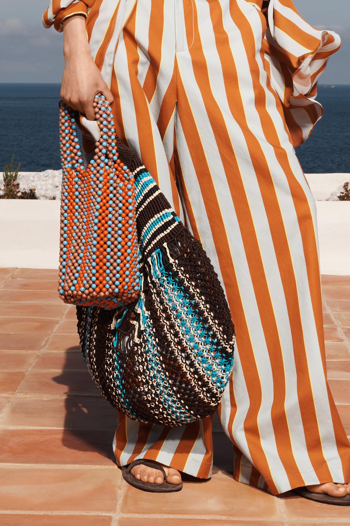 LIMITED EDITION STRIPED BEADED BUCKET BAG