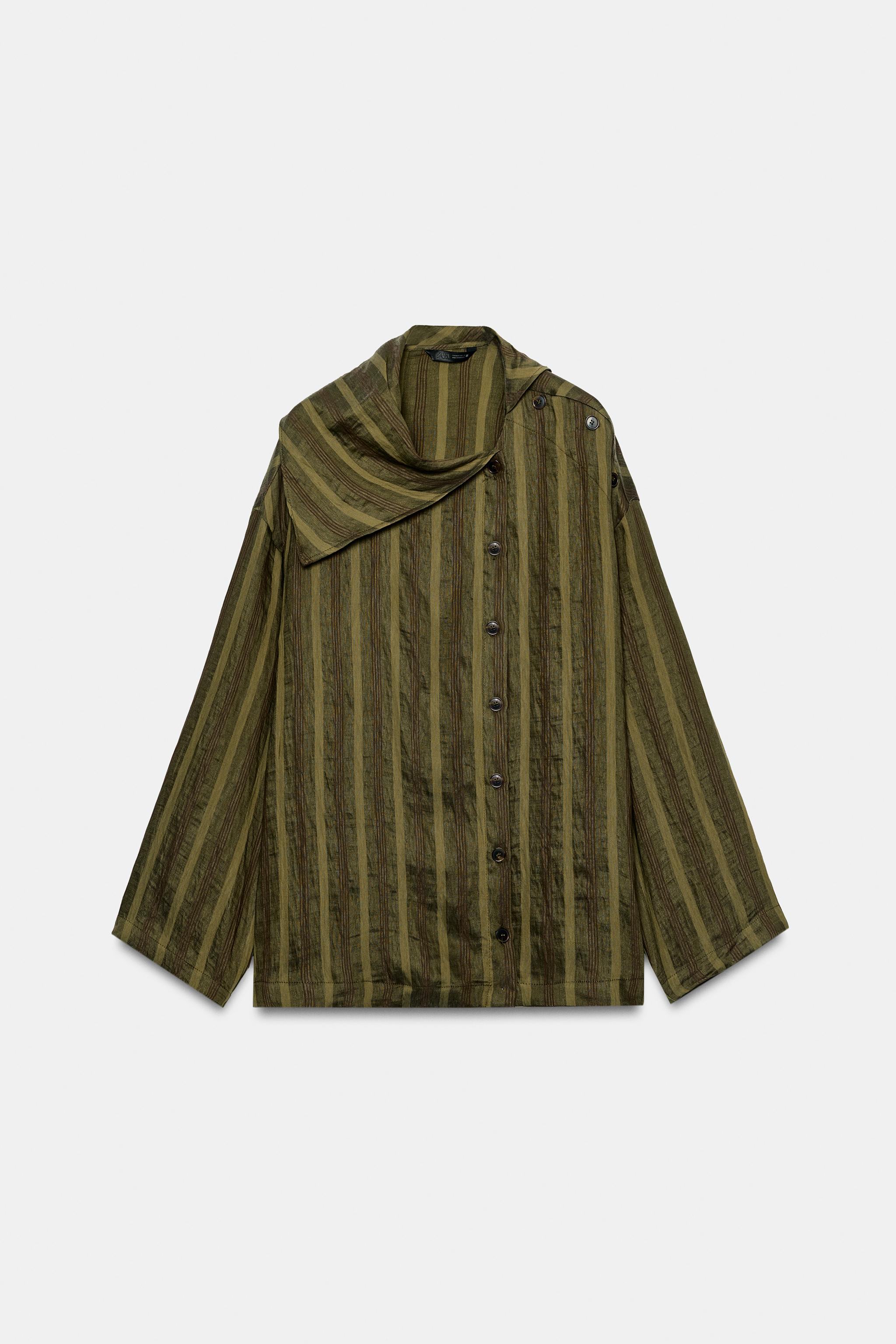 Женские рубашки Zara STRIPED WRAP SHIRT — фото 7