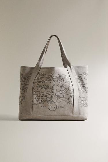 "POINT OF VIEW" 디자인 코튼 토트백 - Zara의 그레이 - 이미지 0