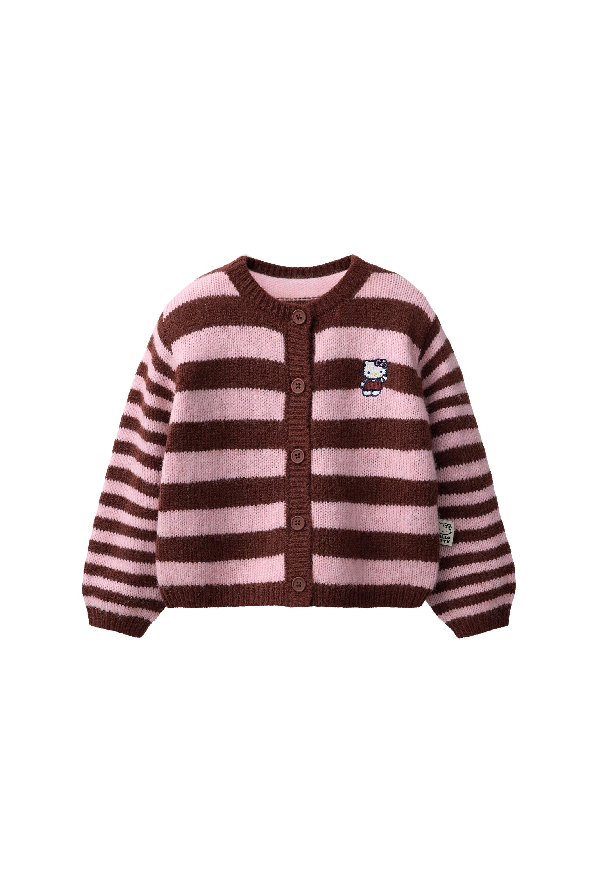 HELLO KITTY © SANRIO STRIPED CARDIGAN - Burgundy | ZARA Canada
