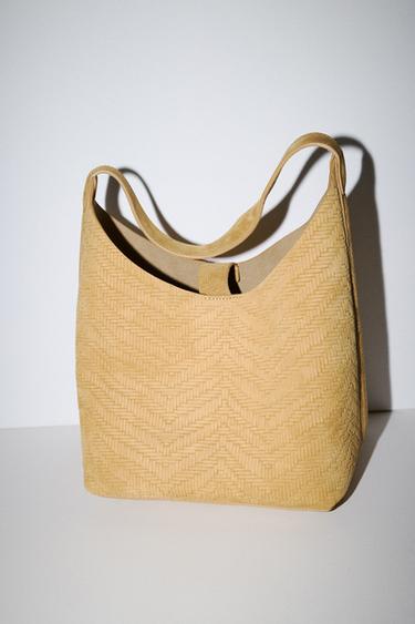 BRAIDED SPLIT SUEDE LEATHER BAG - Yellow by Zara