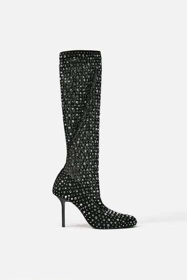 SPARKLY MESH STILETTO HEEL BOOTS - Black by Zara