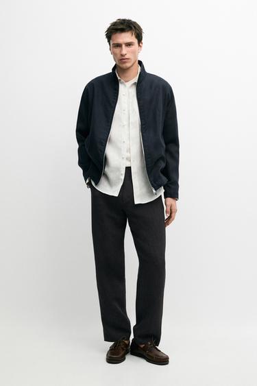 Zara Linen bomber jacket - Navy blue - Image 0