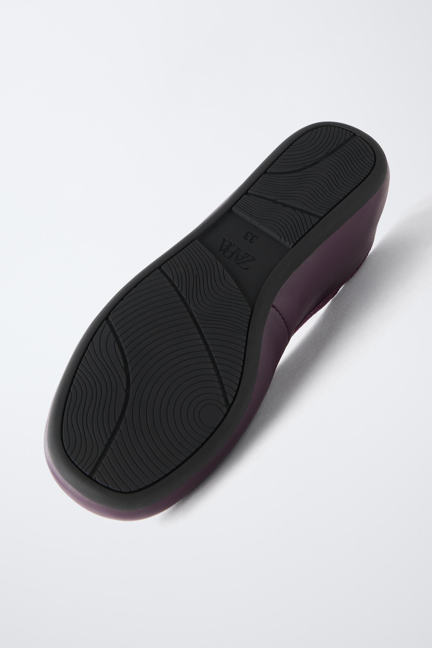 Детские балетки Zara Leather Bow Ballet Flats, цвет: Тёмно-бордовый — фото 8