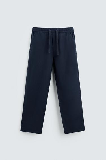 Zara COTTON LINEN RELAXED FIT PANTS - Blue