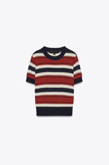 GESTREIFTES OBERTEIL AUS STRICK - Rot/Marineblau von Zara - Bild 0