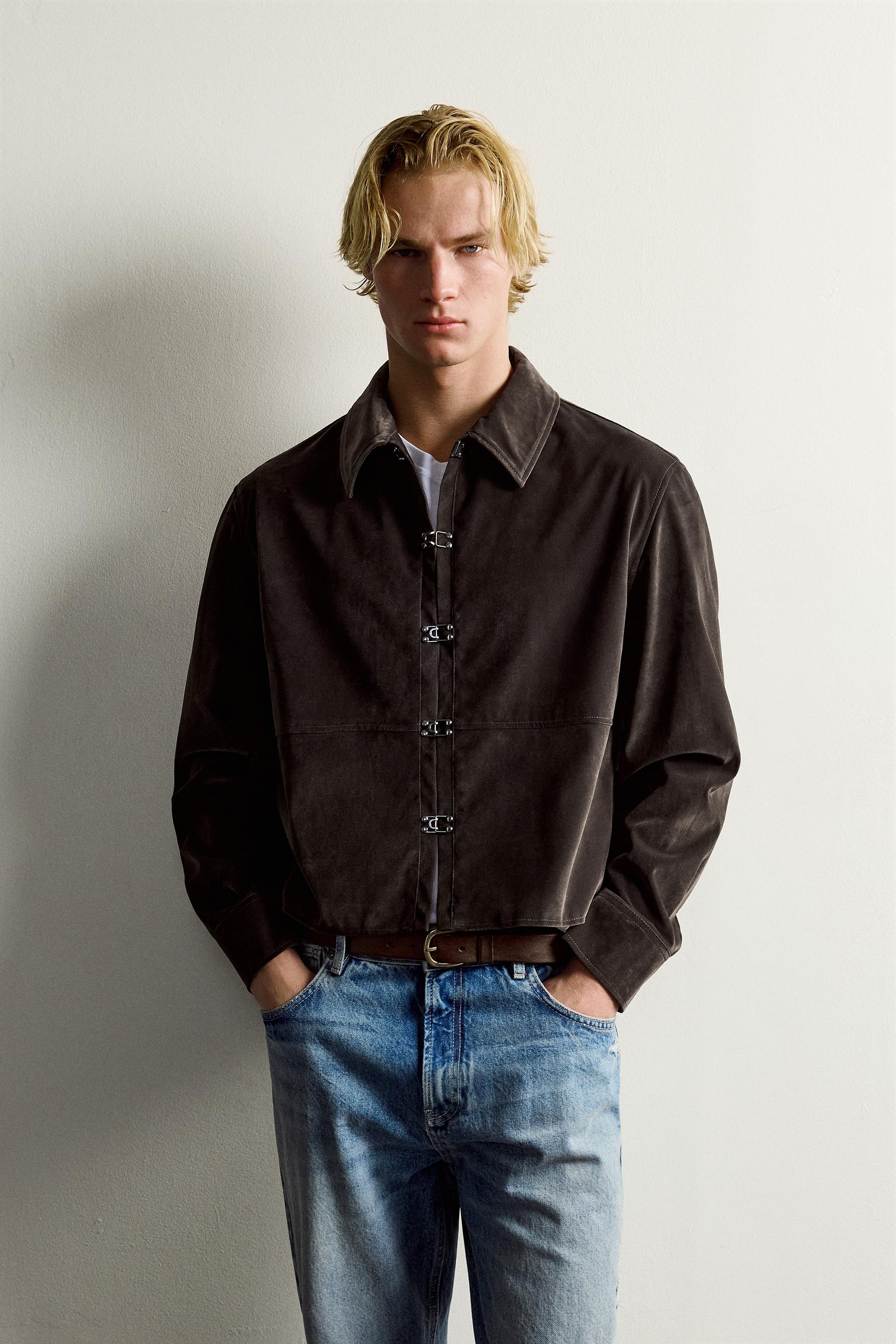 CROPPED FAUX LEATHER JACKET WITH HOOKS